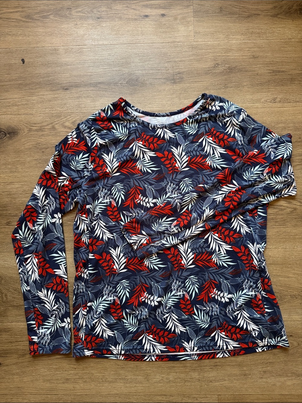 Hang Ten XL Long Sleeve UPF 50+ Sun Shirt Rash Guard Tropical Leaf Print